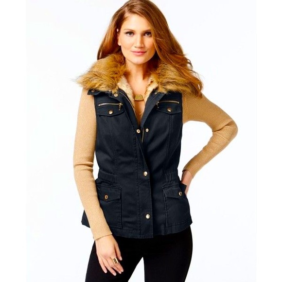 INC International Concepts Convertible Black Faux-Fur Vest, 3 in 1 Size XS - Picture 2 of 16